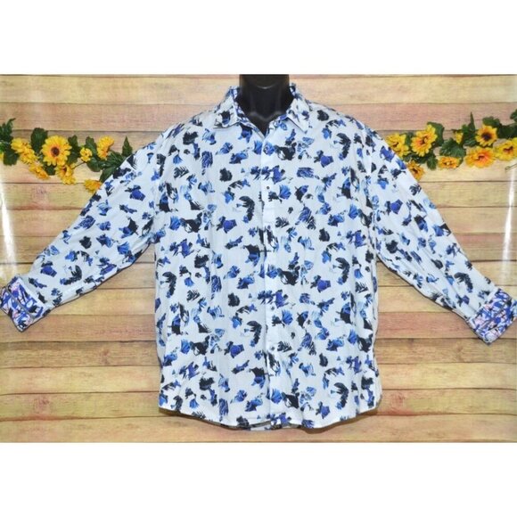 Robert Graham Blue Abstract Print Flip Cuff Men's 3XL Casual Button Front Shirt - Picture 5 of 11